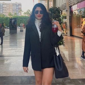 Black blazer with white stripes